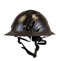 Type II + Non-Vented Black Safety Helmet with Black FlexBrim (T2NBKFBBK - Three Quarter View)