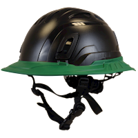 Type II + Non-Vented Black Safety Helmet with Forest Green FlexBrim (T2NBKFBFG - Three Quarter View)