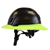 Type II + Non-Vented Black Safety Helmet with Hi-Viz Yellow FlexBrim (T2NBKFBHY - Left)