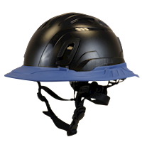 Type II + Non-Vented Black Safety Helmet with Kentucky Blue FlexBrim (T2NBKFBKB - Three Quarter View)