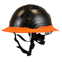 Type II + Non-Vented Black Safety Helmet with Orange FlexBrim (T2NBKFBOR - Three Quarter View)