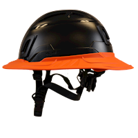 Type II + Non-Vented Black Safety Helmet with Orange FlexBrim (T2NBKFBOR - Left)