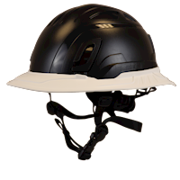 Type II + Non-Vented Black Safety Helmet with White FlexBrim (T2NBKFBWH - Three Quarter View)
