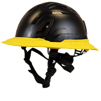 Type II + Non-Vented Black Safety Helmet with Yellow FlexBrim (T2NBKFBYL - Three Quarter View)