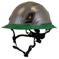 Type II + Non-Vented Dove Gray Safety Helmet with Forest Green FlexBrim (T2NDGFBFG - Three Quarter View)
