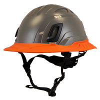 Type II + Non-Vented Dove Gray Safety Helmet with Hi-Viz Orange FlexBrim (T2NDGFBHO - Three Quarter View)