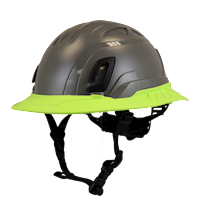 Type II + Non-Vented Dove Gray Safety Helmet with Hi-Viz Yellow FlexBrim (T2NDGFBHY - Three Quarter View)