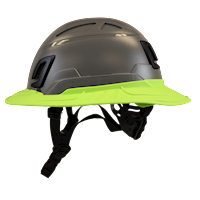 Type II + Non-Vented Dove Gray Safety Helmet with Hi-Viz Yellow FlexBrim (T2NDGFBHY - Left)