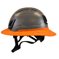 Type II + Non-Vented Dove Gray Safety Helmet with Orange FlexBrim (T2NDGFBOR - Left)