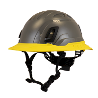 Type II + Non-Vented Dove Gray Safety Helmet with Yellow FlexBrim (T2NDGFBYL - Three Quarter View)