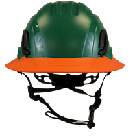 Type II + Non-Vented Forest Green Safety Helmet with Hi-Viz Orange FlexBrim (T2NFGFBHO - Front)