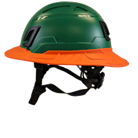 Type II + Non-Vented Forest Green Safety Helmet with Hi-Viz Orange FlexBrim (T2NFGFBHO - Left)