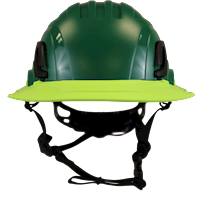Type II + Non-Vented Forest Green Safety Helmet with Hi-Viz Yellow FlexBrim (T2NFGFBHY - Front)