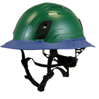Type II + Non-Vented Forest Green Safety Helmet with Kentucky Blue FlexBrim (T2NFGFBKB - Three Quarter View)