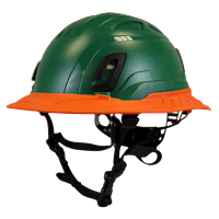 Type II + Non-Vented Forest Green Safety Helmet with Orange FlexBrim (T2NFGFBOR - Three Quarter View)