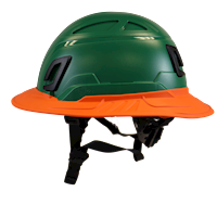 Type II + Non-Vented Forest Green Safety Helmet with Orange FlexBrim (T2NFGFBOR - Left)