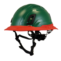 Type II + Non-Vented Forest Green Safety Helmet with Red FlexBrim (T2NFGFBRD - Three Quarter View)