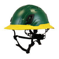 Type II + Non-Vented Forest Green Safety Helmet with Yellow FlexBrim (T2NFGFBYL - Three Quarter View)