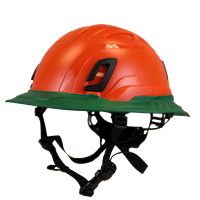 Type II + Non-Vented Hi-Viz Orange Safety Helmet with Forest Green FlexBrim (T2NHOFBFG - Three Quarter View)