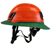 Type II + Non-Vented Hi-Viz Orange Safety Helmet with Forest Green FlexBrim (T2NHOFBFG - Left)