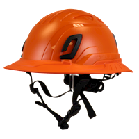 Type II + Non-Vented Hi-Viz Orange Safety Helmet with Hi-Viz Orange FlexBrim (T2NHOFBHO - Three Quarter View)
