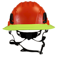 Type II + Non-Vented Hi-Viz Orange Safety Helmet with Hi-Viz Yellow FlexBrim (T2NHOFBHY - Front)