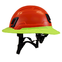 Type II + Non-Vented Hi-Viz Orange Safety Helmet with Hi-Viz Yellow FlexBrim (T2NHOFBHY - Left)