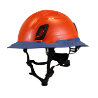 Type II + Non-Vented Hi-Viz Orange Safety Helmet with Kentucky Blue FlexBrim (T2NHOFBKB - Three Quarter View)