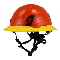 Type II + Non-Vented Hi-Viz Orange Safety Helmet with Yellow FlexBrim (T2NHOFBYL - Three Quarter View)