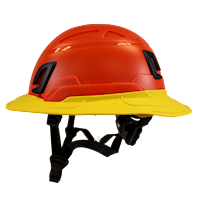 Type II + Non-Vented Hi-Viz Orange Safety Helmet with Yellow FlexBrim (T2NHOFBYL - Left)