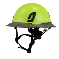 Type II + Non-Vented Hi-Viz Yellow Safety Helmet with Dove Gray FlexBrim (T2NHYFBDG - Three Quarter View)