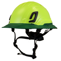 Type II + Non-Vented Hi-Viz Yellow Safety Helmet with Forest Green FlexBrim (T2NHYFBFG - Three Quarter View)