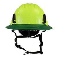 Type II + Non-Vented Hi-Viz Yellow Safety Helmet with Forest Green FlexBrim (T2NHYFBFG - Front)