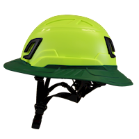 Type II + Non-Vented Hi-Viz Yellow Safety Helmet with Forest Green FlexBrim (T2NHYFBFG - Left)