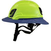 Type II + Non-Vented Hi-Viz Yellow Safety Helmet with Kentucky Blue FlexBrim (T2NHYFBKB - Left)