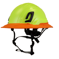 Type II + Non-Vented Hi-Viz Yellow Safety Helmet with Orange FlexBrim (T2NHYFBOR - Three Quarter View)