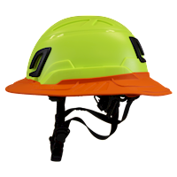 Type II + Non-Vented Hi-Viz Yellow Safety Helmet with Orange FlexBrim (T2NHYFBOR - Left)