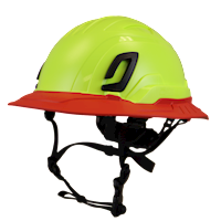 Type II + Non-Vented Hi-Viz Yellow Safety Helmet with Red FlexBrim (T2NHYFBRD - Three Quarter View)