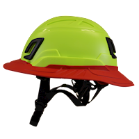 Type II + Non-Vented Hi-Viz Yellow Safety Helmet with Red FlexBrim (T2NHYFBRD - Left)