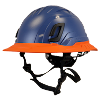 Type II + Non-Vented Kentucky Blue Safety Helmet with Hi-Viz Orange FlexBrim (T2NKBFBHO - Three Quarter View)