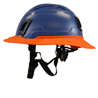 Type II + Non-Vented Kentucky Blue Safety Helmet with Hi-Viz Orange FlexBrim (T2NKBFBHO - Left)