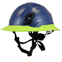 Type II + Non-Vented Kentucky Blue Safety Helmet with Hi-Viz Yellow FlexBrim (T2NKBFBHY - Three Quarter View)