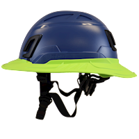 Type II + Non-Vented Kentucky Blue Safety Helmet with Hi-Viz Yellow FlexBrim (T2NKBFBHY - Left)