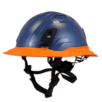 Type II + Non-Vented Kentucky Blue Safety Helmet with Orange FlexBrim (T2NKBFBOR - Three Quarter View)