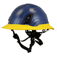 Type II + Non-Vented Kentucky Blue Safety Helmet with Yellow FlexBrim (T2NKBFBYL - Three Quarter View)