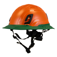 Type II + Non-Vented Orange Safety Helmet with Forest Green FlexBrim (T2NORFBFG - Three Quarter View)