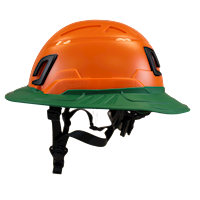 Type II + Non-Vented Orange Safety Helmet with Forest Green FlexBrim (T2NORFBFG - Left)