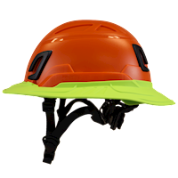Type II + Non-Vented Orange Safety Helmet with Hi-Viz Yellow FlexBrim (T2NORFBHY - Left)