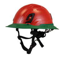 Type II + Non-Vented Red Safety Helmet with Forest Green FlexBrim (T2NRDFBFG - Three Quarter View)