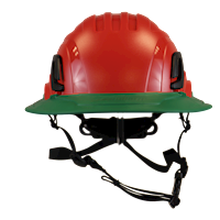 Type II + Non-Vented Red Safety Helmet with Forest Green FlexBrim (T2NRDFBFG - Front)